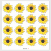 16個の黄色いひまわりの花のキスカットステッカー シール (シート)