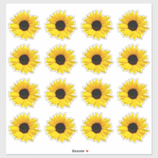 16個の黄色いひまわりの花のキスカットステッカー シール (シート)