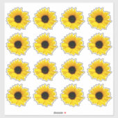 16個の黄色いひまわりの花のキス・カット・ステッカー シール (シート)