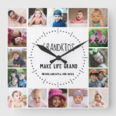 16写真グランドキッズがライフグランド引用文ホワイト スクエア壁時計 (正面)