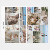 16写真コラージュと文字テンプレート パーソナライズされた フリースブランケット (正面(横))