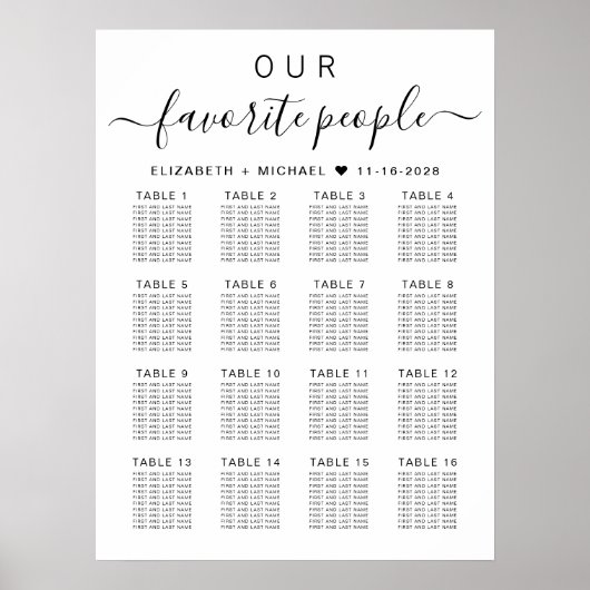16台お気に入りの表の結婚座席表 ポスター (正面)