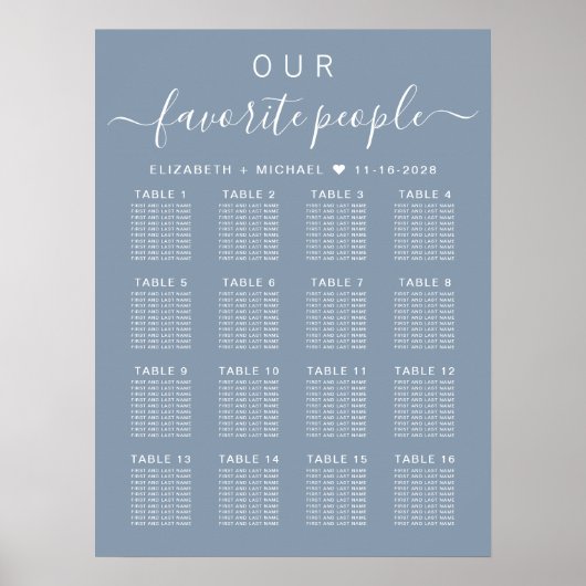 16台お気に入りの表の結婚座席表 ポスター (正面)