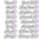 16名様 オーダーメイド ゲストリスト カリグラフィー ライラック ハート シール (正面)