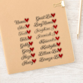 16名様 オーダーメイド ゲストリスト カリグラフィー 赤いハート シール