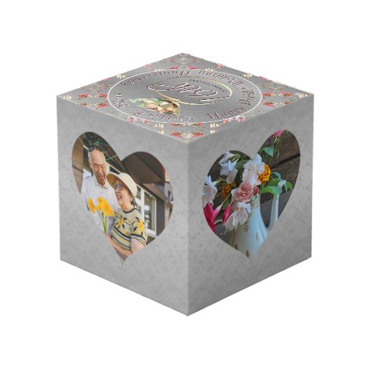 16周年記念結婚ハートフレーム銀色 フォトキューブ (裏面アングル)