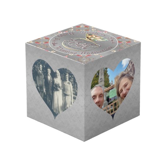 16周年記念結婚ハートフレーム銀色 フォトキューブ (正面アングル)