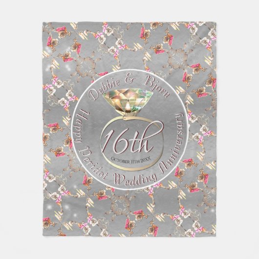 16周年記念結婚ワックス、ペリドット&サティッシュFlr フリースブランケット (正面)