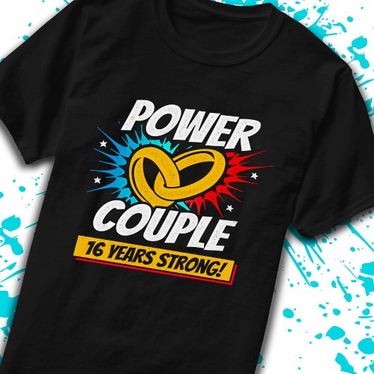 16周年記念結婚式カップル 16年目の強さ Tシャツ