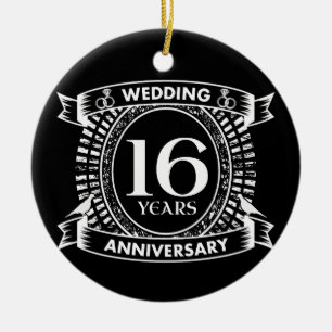 16周年記念結婚白黒 セラミックオーナメント