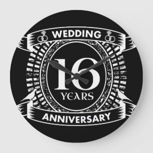 16周年記念結婚白黒 ラージ壁時計