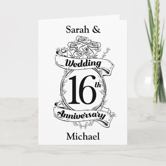16周年記念 黒と白のバラ カード (正面)