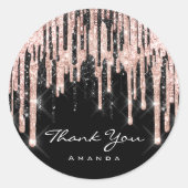 16回目のウェディングシャワーのお礼、ネーム入りローズグリッター ラウンドシール (正面)