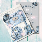 16女性のカーボーイブーツウェスタンきらきら光るピンクブルー 招待状