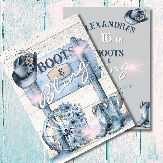 16女性のカーボーイブーツウェスタンきらきら光るピンクブルー 招待状