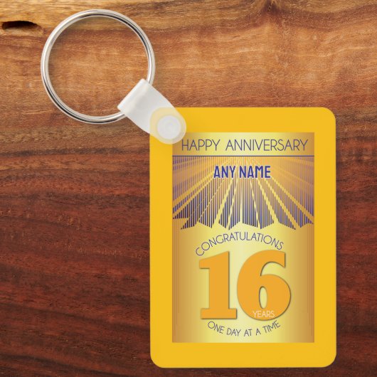 16年間の断酒記念 | ゴールデンレイ12ステップ キーホルダー (正面)