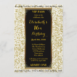 16日，誕生日16日，グリッターアイボリー,チケット，黒金ゴールド 招待状