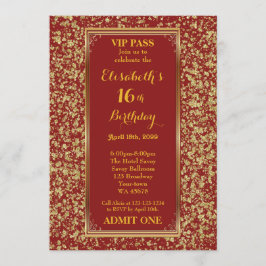 16日，誕生日16日，グリッター赤，チケット，赤金ゴールド 招待状