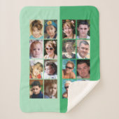 16枚のコラージュで明るく濃い緑 シェルパブランケット (正面)