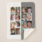 16枚のコラージュのグレーと白 シェルパブランケット (正面)