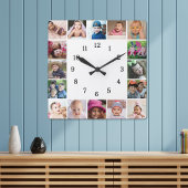 16枚のフォトコラージュを白黒で作成 スクエア壁時計