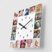 16枚のフォトコラージュを白黒で作成 スクエア壁時計 (傾斜)