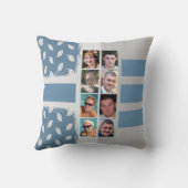 16枚のフォトコラージュ葉のストライプ青 クッション (裏面)