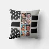 16枚のフォトコラージュ葉のストライプ黒 クッション (裏面)