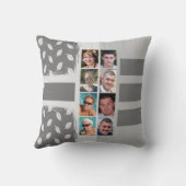 16枚のフォト葉コラージュストライプの灰色 クッション (裏面)