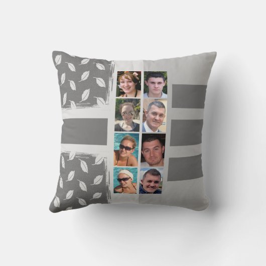 16枚のフォト葉コラージュストライプの灰色 クッション (裏面)