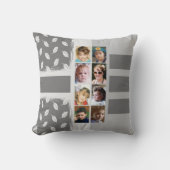 16枚のフォト葉コラージュストライプの灰色 クッション (正面)