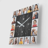 16枚の写真を飾れる ブラック 偽の木のフェンス スクエア壁時計 (傾斜)