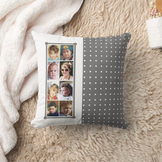 16枚の写真コラージュ水玉模様が灰色を投げる クッション (ブランケット)