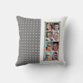 16枚の写真コラージュ水玉模様が灰色を投げる クッション (裏面)