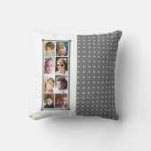 16枚の写真コラージュ水玉模様が灰色を投げる クッション (正面)