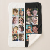 16枚の写真コラージュ白黒 シェルパブランケット (正面)