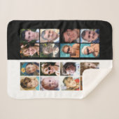 16枚の写真コラージュ白黒 シェルパブランケット (正面(横))