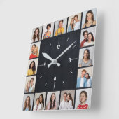 16枚の写真コラージュ ダーク ファウッド フェンス スクエア壁時計 (傾斜)