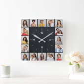 16枚の写真コラージュ ダーク ファウッド フェンス スクエア壁時計 (ホーム)