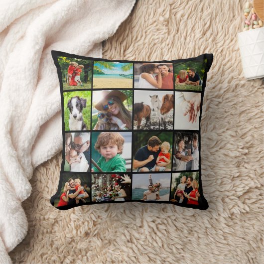 16枚の写真コラージュ ファミリースクリプト名 クッション (ブランケット)