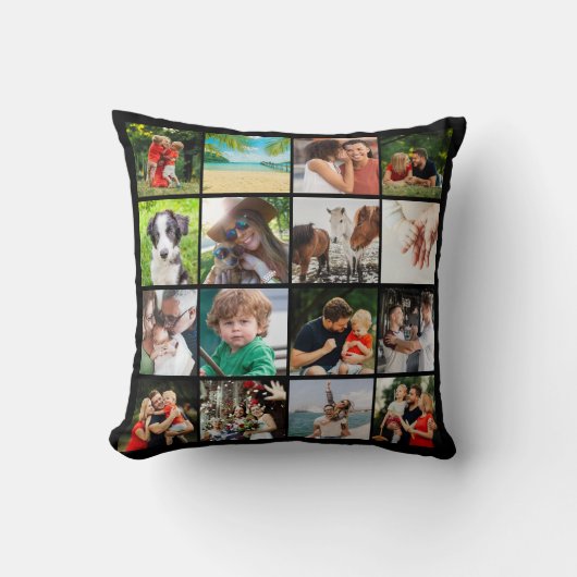 16枚の写真コラージュ ファミリースクリプト名 クッション (正面)