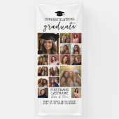 16枚の写真コラージュ 卒業式 現代的 ミニマル 白 横断幕 (縦)