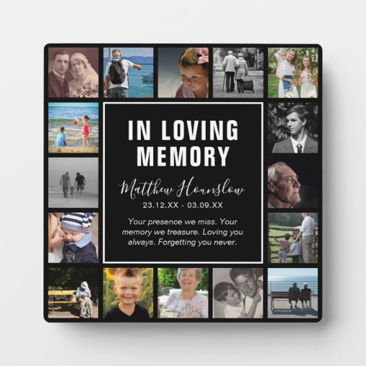 16枚の現代的な写真コラージュ追悼記念品 フォトプラーク (正面)