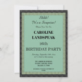 16歳のサプライズパーティー グリーンシルク＆パール＆写真 招待状 (裏面)