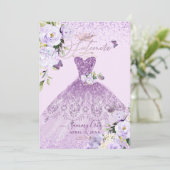16歳のダスティ ライラック パープル グリッター ドレス 招待状 (スタンド正面)