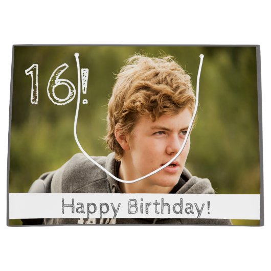 16歳のバースデーカスタムタフォトボーイ ラージペーパーバッグ (正面)