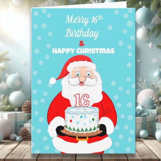 16歳のメリークリスマスお誕生日おめでとう サンタクロース カード