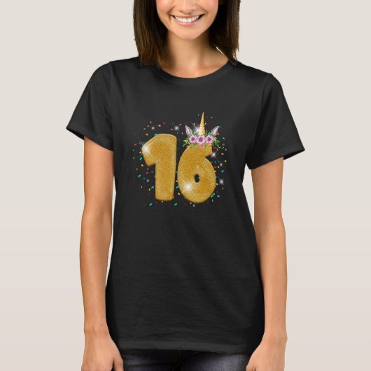 16歳の女の子10代16誕生日ユニコーンパー Tシャツ (正面)