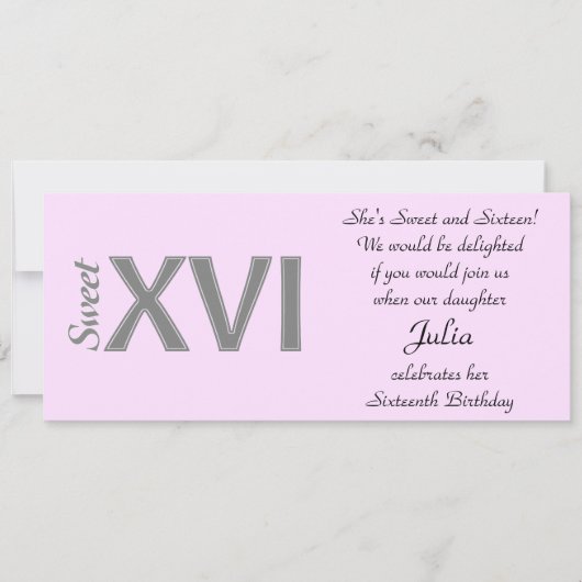 16歳の特別な誕生日パーティー XVI スウィート16 招待状 (正面)