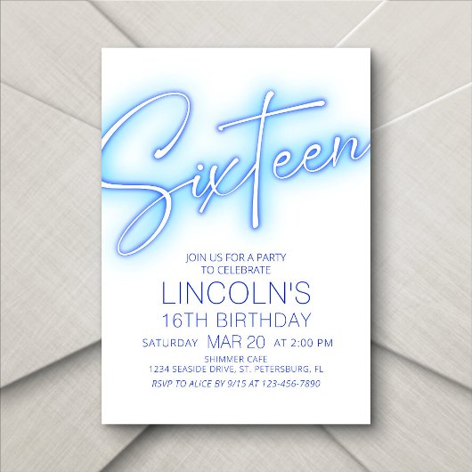 16歳の男の子のネオンポール誕生日パーティー 招待状